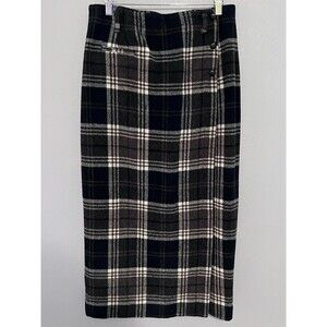 British Khaki Robert Lighton Midi Wrap Lined Skirt Plaid Brown Wool USA Made 12